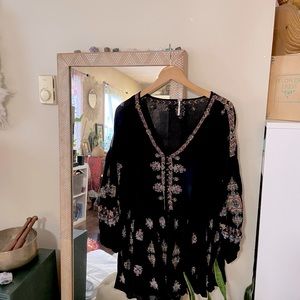 Free People embroidered tunic. Size S. Black.